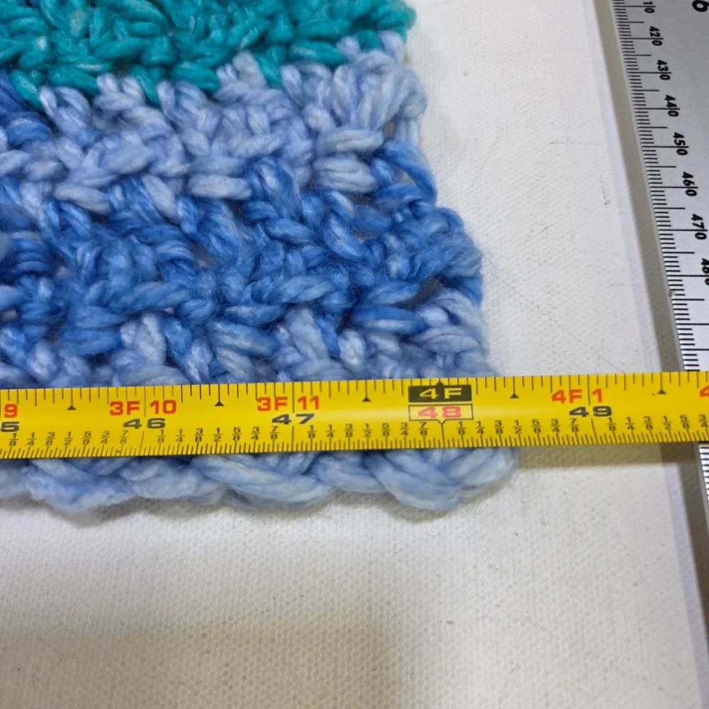 Handmade Crochet Curved Top Cowl Neck Wrap Blue Teal Navy Green Striped Yarn